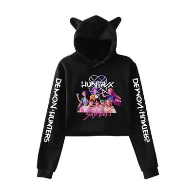 Hot Fashion Kpop Demon Hunters Saja Boys Figures Girls Short Cat-Eared Hoodie for Autumn and Winter Casual Sweatshirt Outfit