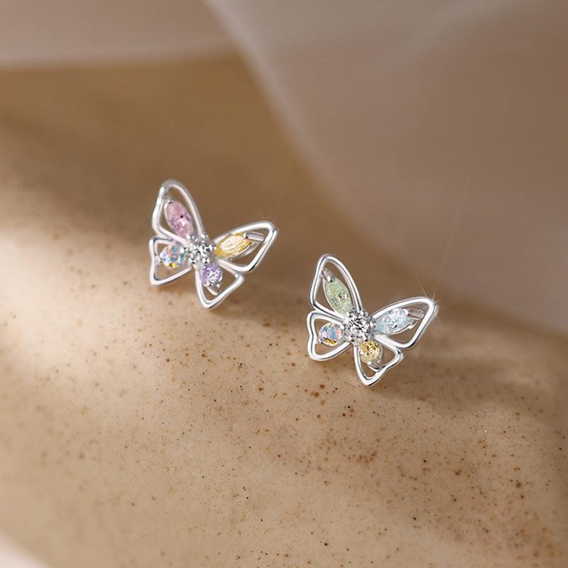 Elegant Colored Zircon Butterfly Stud Earrings for Women - Exquisite and Stylish Design