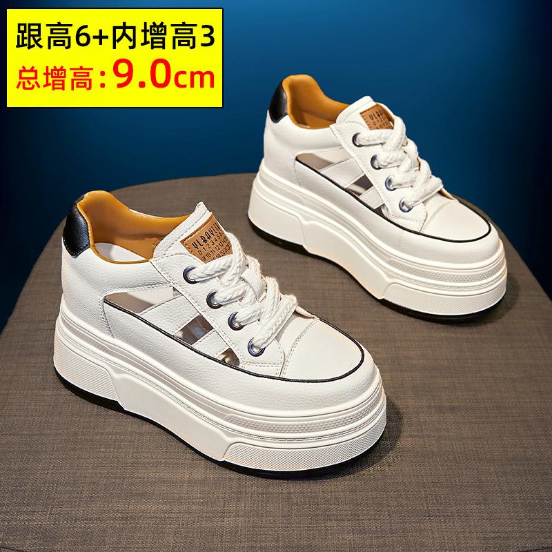 

Hollow hole shoes women s leather 2025 summer new thick-soled inner height increase women s shoes versatile wedge heel sports sandals 40