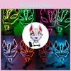 Unisex Japanische Fuchsmaske mit leuchtendem LED-Licht für gruselige Halloween-Partys