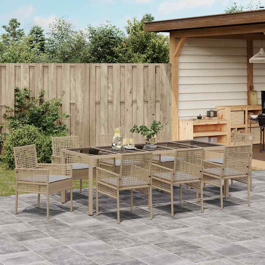Garden Dining Set 9 pcs Beige Poly Rattan