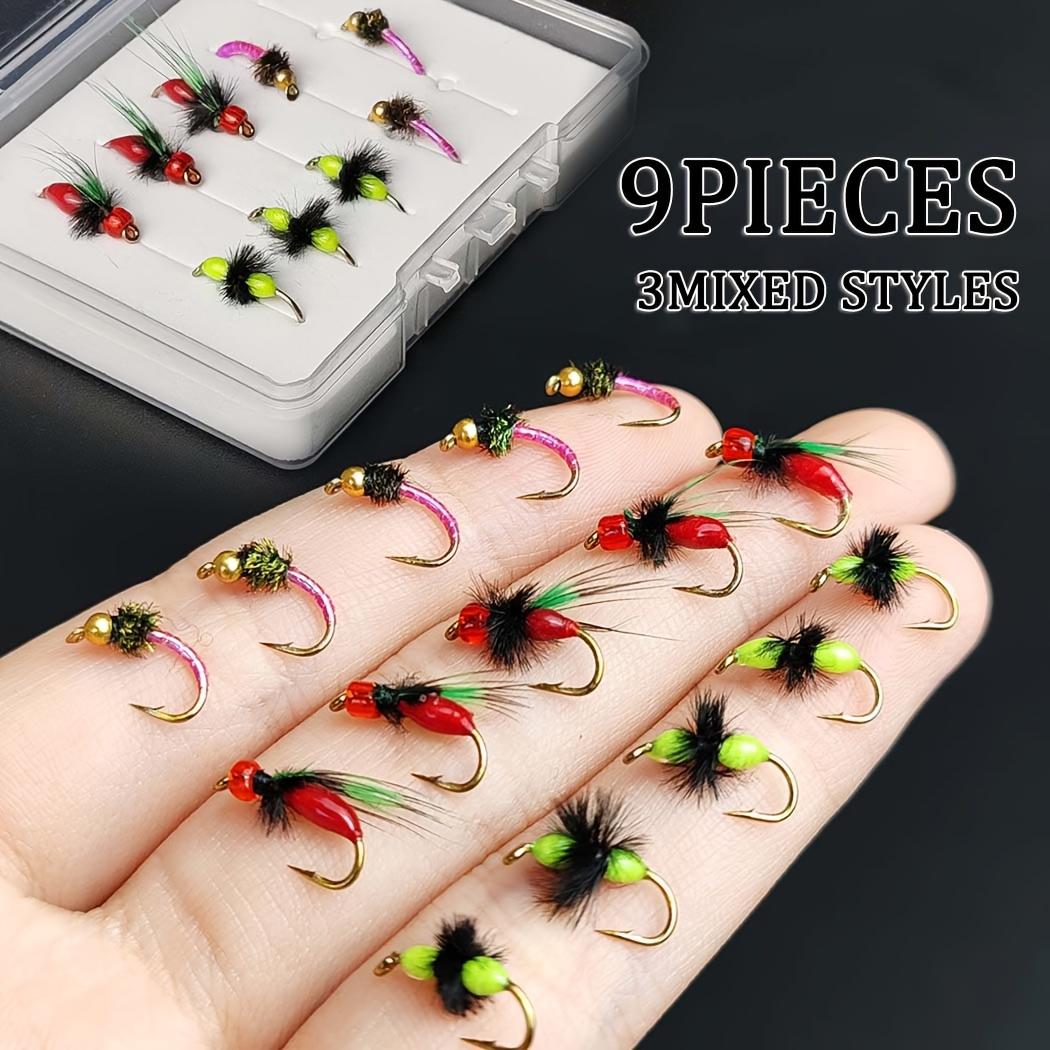 

Mixed Bait(Mosquito Flies&Buzzer Ant&Brass Head Midges Bait) Size #14-Fly Fishing Nymph Dry Flies -9Pieces