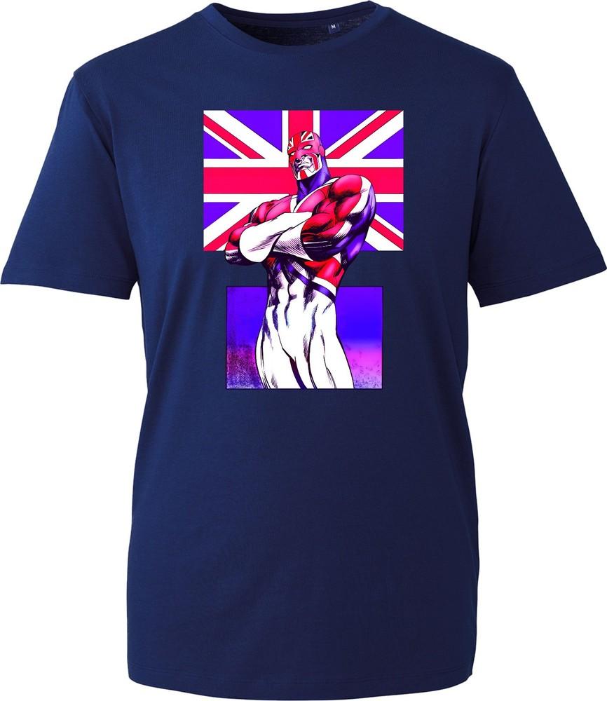 Union Jack Super Hero Britain Tshirt  Comics Uk Flag Cartoon Graphic Top S