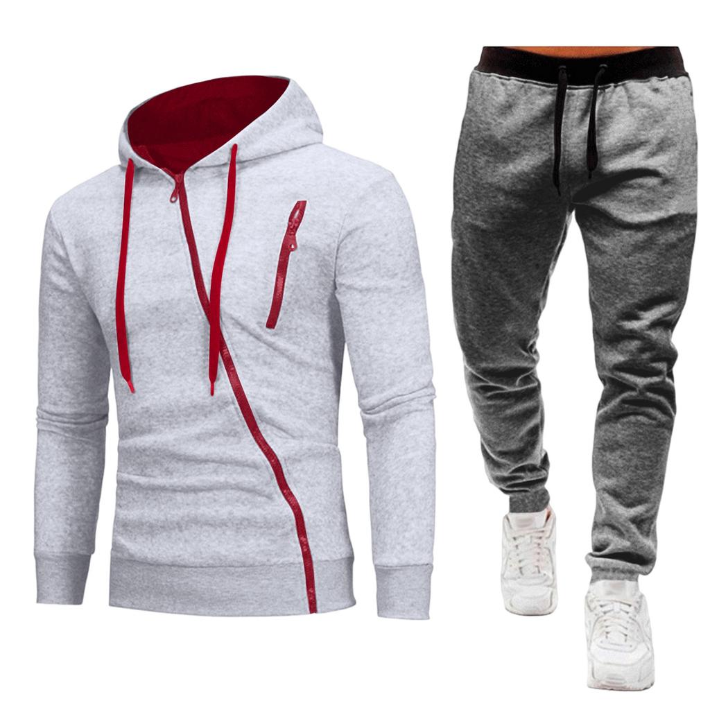 Men's Outdoor Lined Zip Up Hooded Sweatsuit Set Long Sleeve Top and Pants (Shoes Not Included)