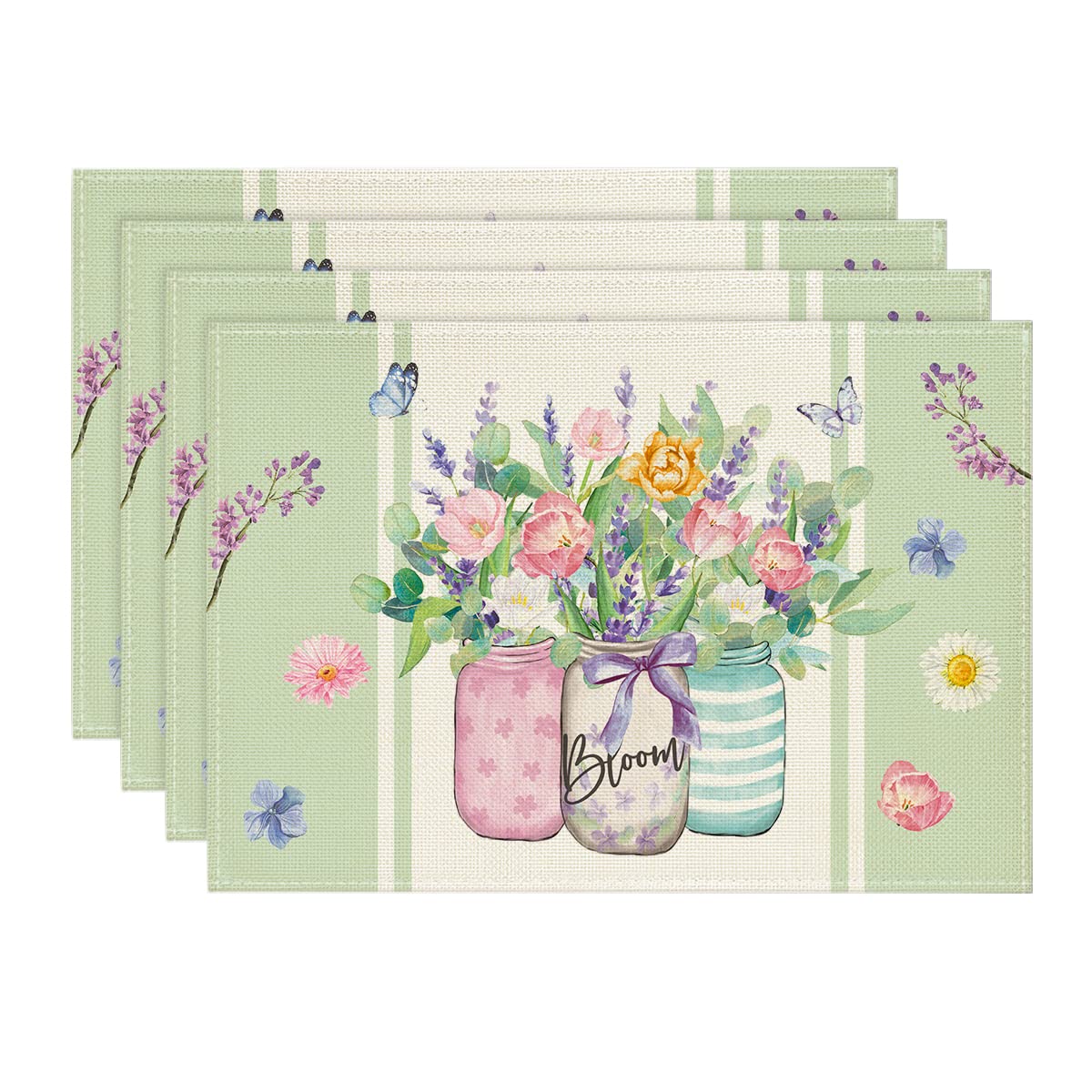 

Bloom Vase Floral Spring Placemats Set of 4, 12x18 Inch Seasonal Table Mats for Party Kitchen Dining Decoration 12 x 18 , Rectangular 4 Pcs