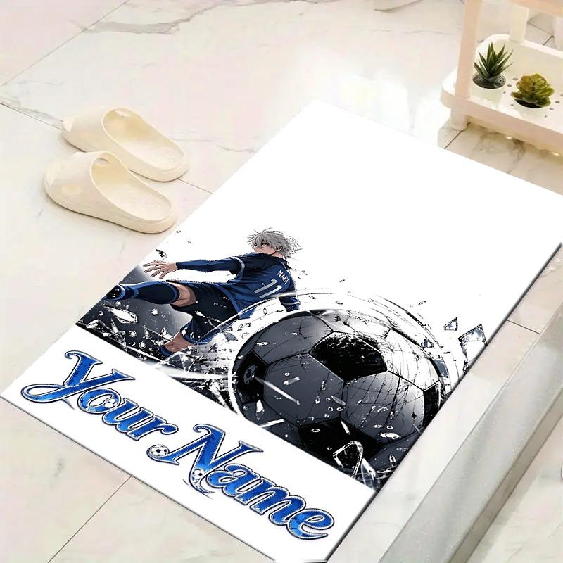 Custom 1Pc Custom Soccer Player Flannel Personalized Rug Non Slip Floor Mat Soft Carpet for Living Bedroom Office Home Decor Gift