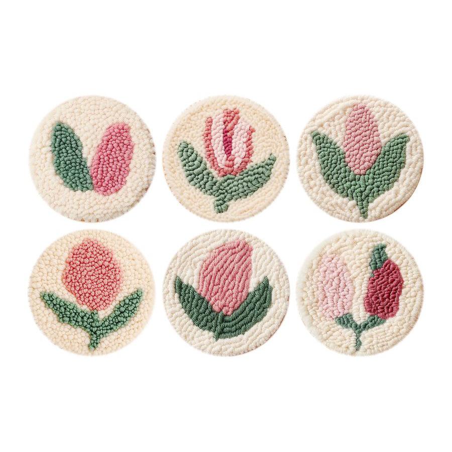Diy Punch Needle Coaster Embroidery Set, Stress-Relief Literary Handmade Thermal Mat