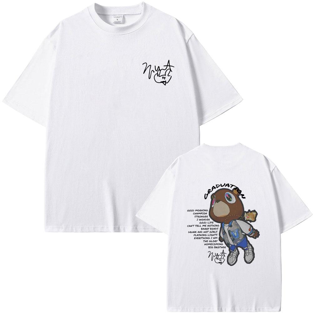 Rapper Kanye West Graduation Double Sided Graphic T-shirt Men Women Hip Hop Oversized O-collar Tshirt Male Kanye Black T Shirts