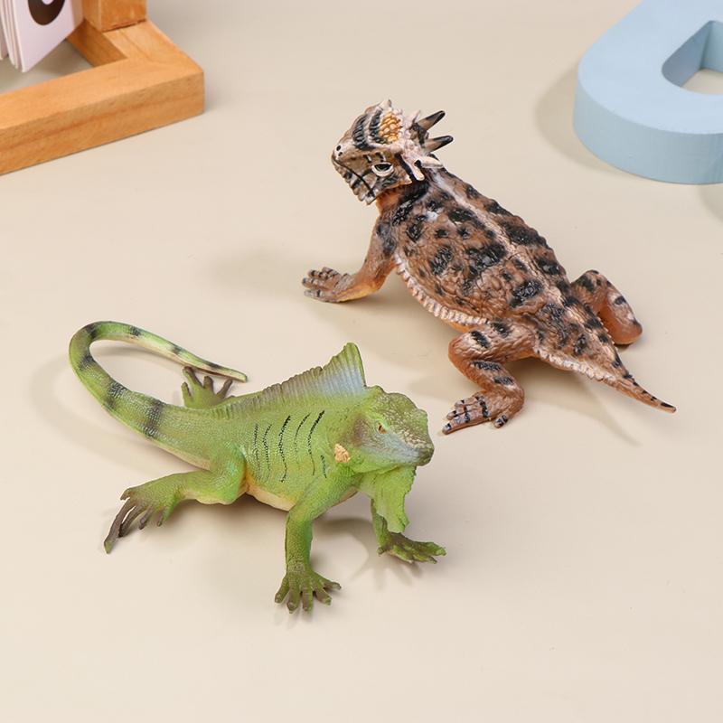 Horned Lizard Green Iguana Figurine Desktop Ornaments Action Figures Wildlife Educational Toy For Boys Girls