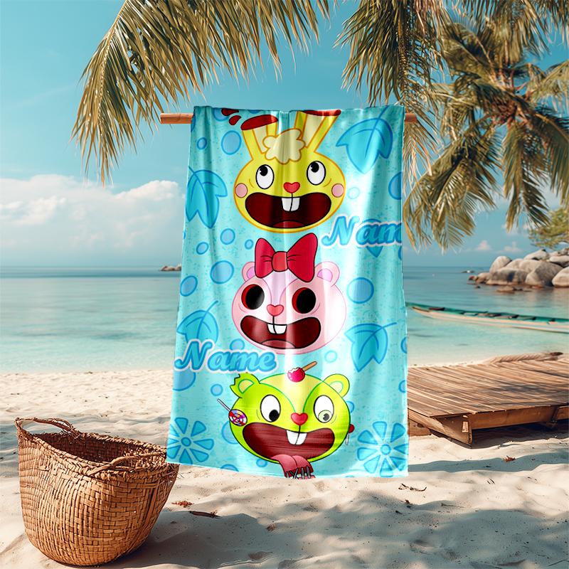 Personalized customized proof beach towel with Happy Tree Friends pattern - soft, absorbent,quick-drying,perfect swimming,camping&bathing