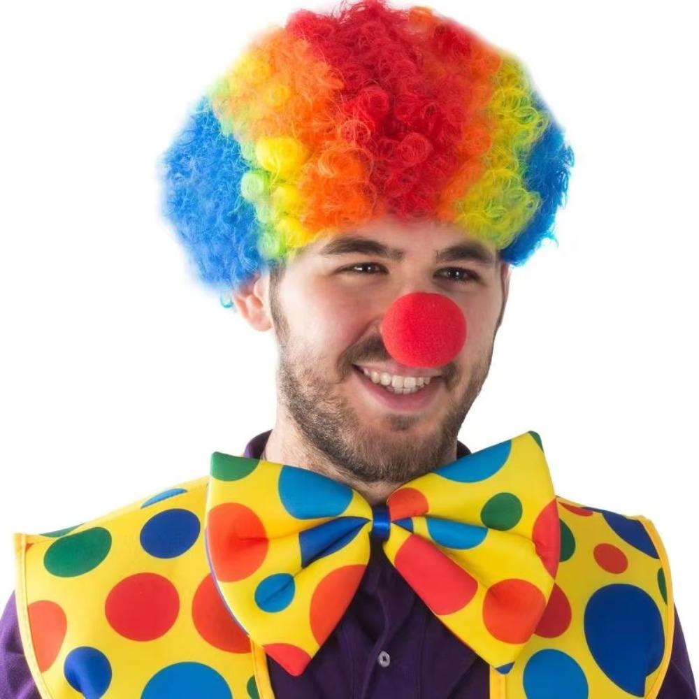Colorful Afro Clown Wig Top Hat Set Funny Polka Dot Print High Hat Kinky Curly Wig Carnival