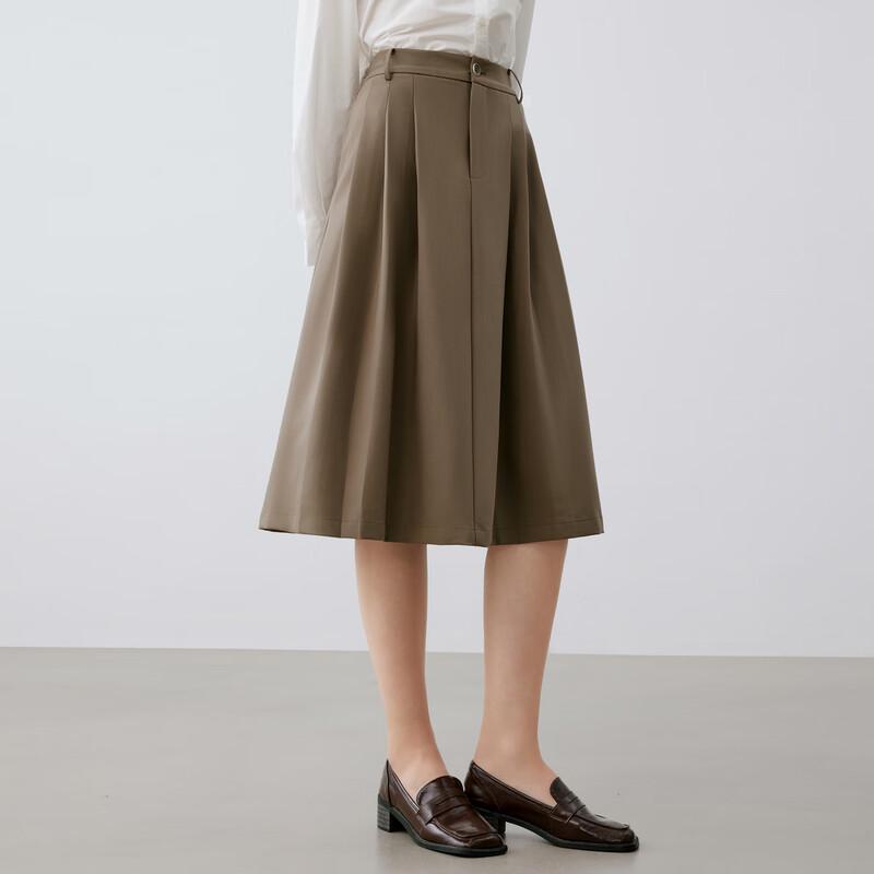Elva' Island Women's Coffee A-line Pleated Midi Skirt