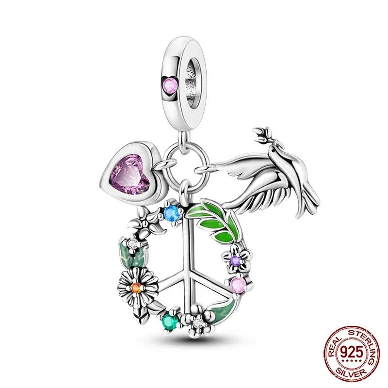 Copper Swallow Sending Spring Small Flower Umbrella Pendant Charms Beads Fit Bracelet Diy Birthday Jewelry Gift