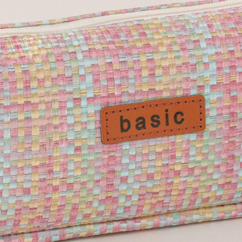 Large Capacity Cosmetic Storage Bag INS Simplicity Pen Bag Stationery Bag Woven Pencil Case Travel