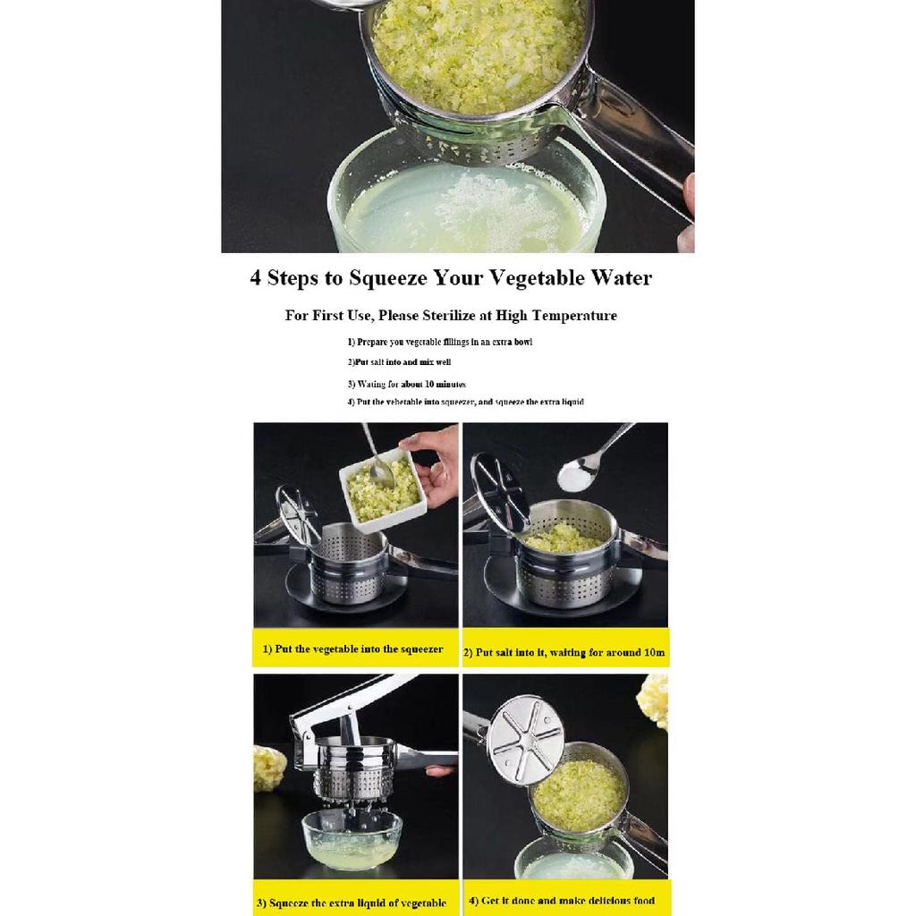 Stainless Steel Vegetable Squeezer, Upgrade Red Silicone Handle Metal Vegetable Water Squeezer for Squeezing Veggie Liquid