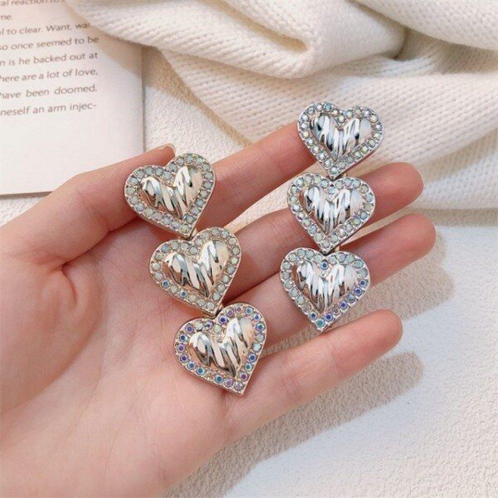 

Mno Sparkly Opal Cubic Metal Heart Duckbill Hairpin Silver