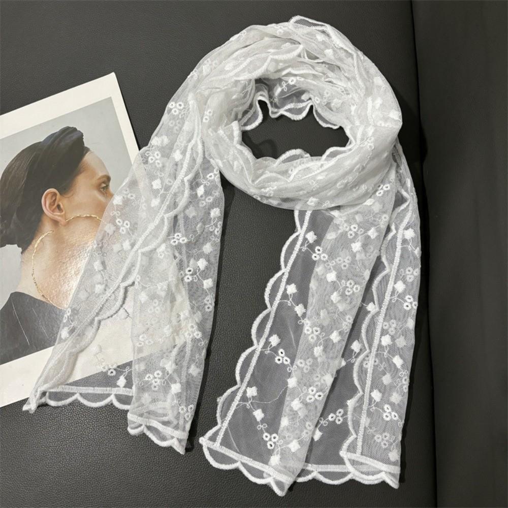Retro Embroidered Flower Lace Scarf Lightweight Breathable Mesh Female Headscarf Long Silk Scarf Spring