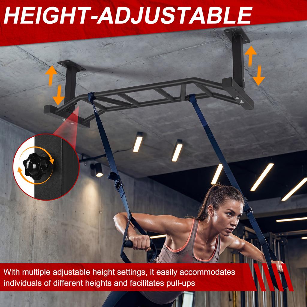 47 Inch Ceiling Mount Pull Up Bar Adjustable Height&Supports To 600 Lbs Indoor Chin-Up Bar for Home Gym and Strength Training