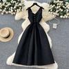 High-end Dress Female Summer Socialite Fashion V-neck Suspender Waist Satin Dress Female Slim Temperament Long Dress