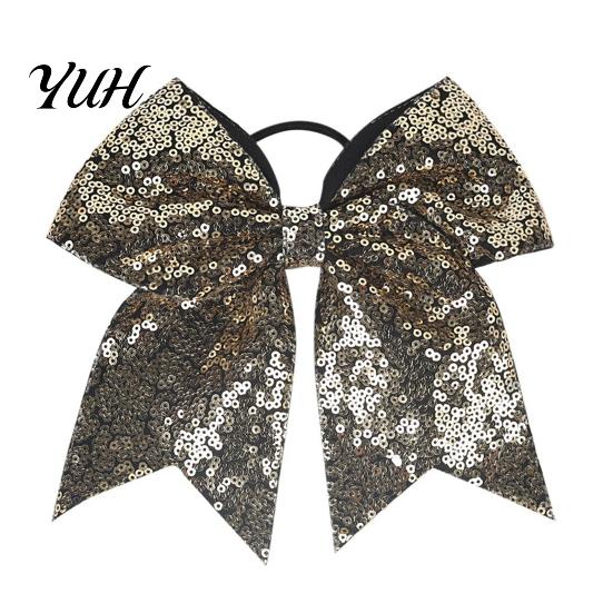 Stage Costume Accessories Sequins Hair Bows, Elastic Tie, Large Cheerleading Shiny Bows for Girls Band Ponytail Holder, Glitter Scrunchies Women Teens