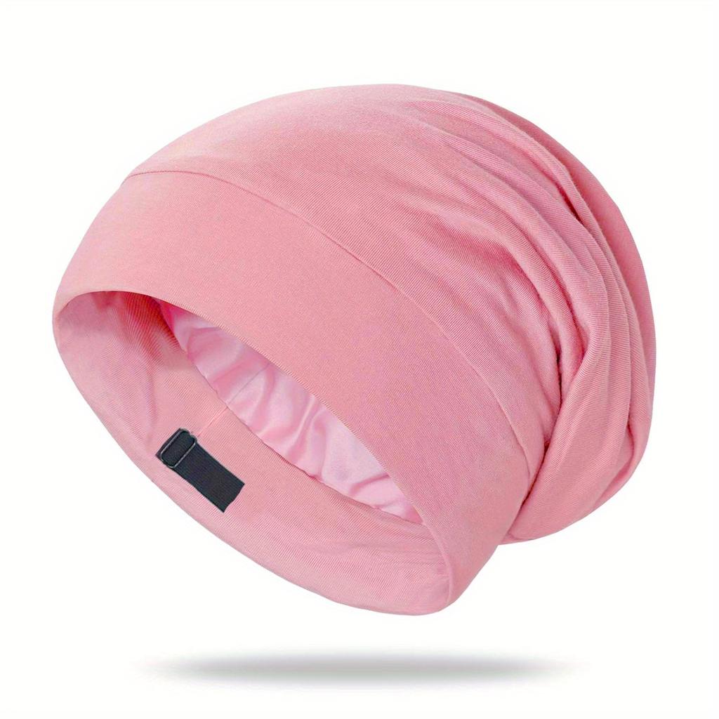 1pc Adjustable Satin Lined Double Layer Sleeping Hat For Hair Protection