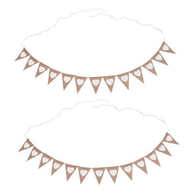 2 Stück Dreieckige Flaggenbanner Weißes Liebesherz Braune Jute Flaggenkette für Hochzeitsfeier Gartendekoration