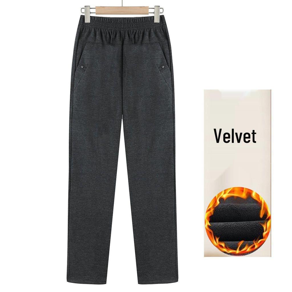 High Waist Plus Velvet Pants - Autumn/Winter Loose Fit for Mid-aged & Elderly Women