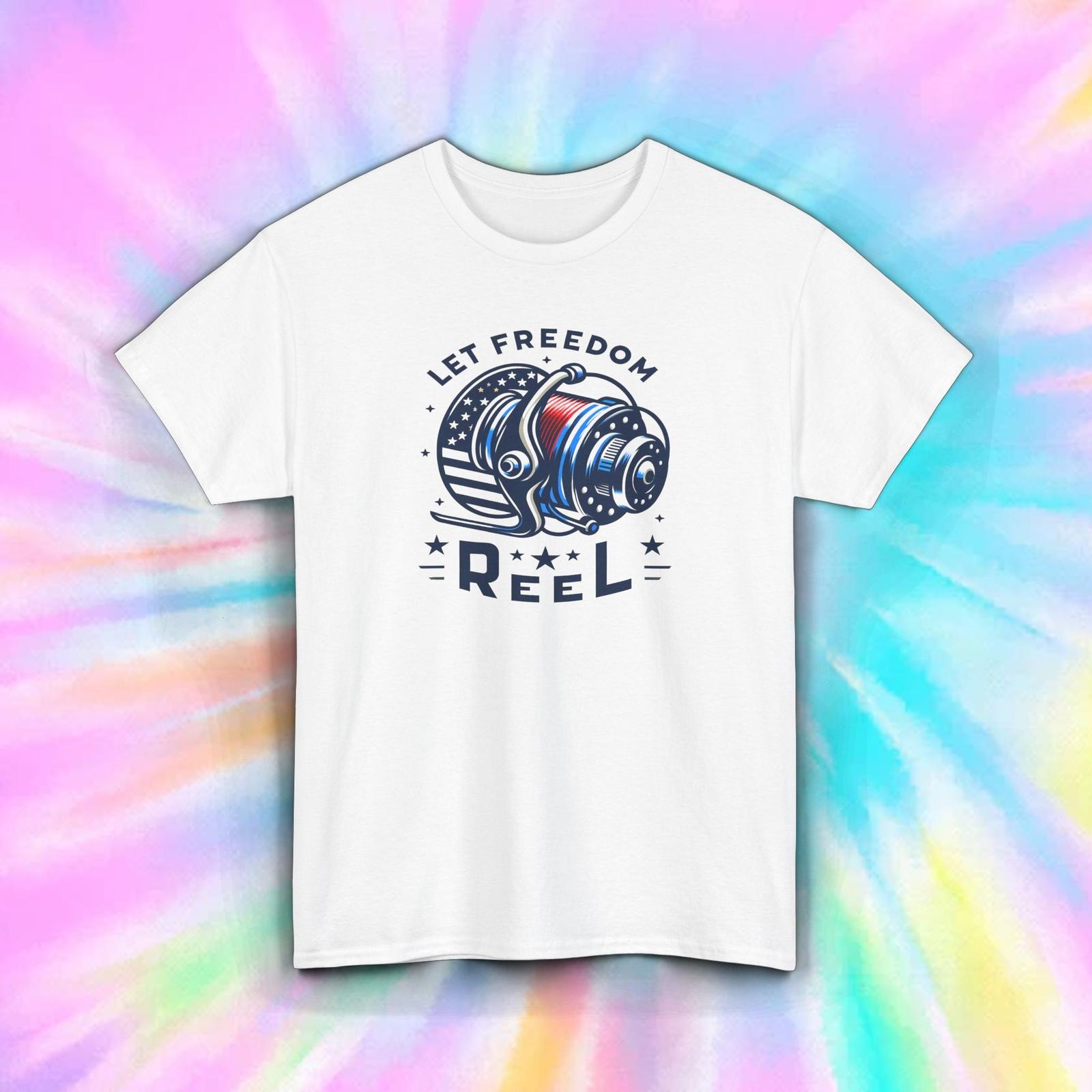 Let Freedom Reel T-Shirt Mens Womens Tees Top Patriotic Fishing USA Fisherman Angler Tee S-5XL S