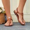Roman Sandals for Women Summer New Style with Elastic Strap Flat Bottom T-shaped Design Featuring Clipped Toe Beach Women's Shoe