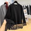 Lace Patchwork Brushed Velour Long Sleeve T-shirt Women's Autumn and Winter Innerwear Wearable Base Layer Stylish