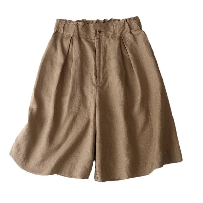 Sommer Damen Literarische Baumwoll-Leinen-Shorts Locker Weitbeinige Fünf-Punkt-Hose Damen
