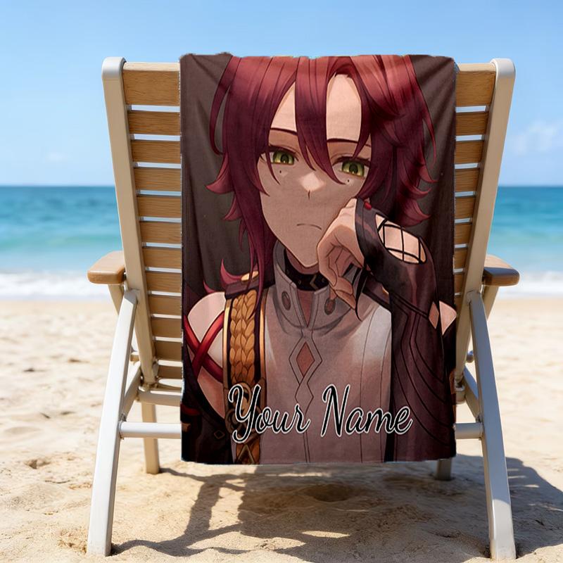 1pc Genshin Impact Beach Towel with Custom Name, Beach/Swimming/Bath/Picnic/Camping Towel, Suitable for Seaside Beaches