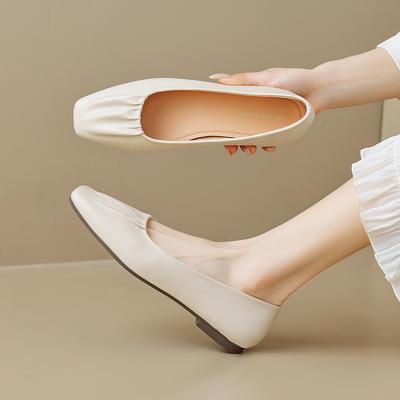Weiwei Girl 888-1 Square Head Single Shoes Women's Flat-soled French Shallow Mouth One Pedal Doudou Shoes Gentle Soft-soled Ladyshoes