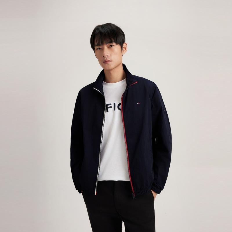 Tommy Hilfiger Color Block Placket Casual Zipper Stand Collar Jacket Men jackets Navy-Blue MW0MW33753