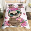 Floral Sloth Cartoon Cute Sloth Duvet Cover Flowers Sloth Animal Cover Kids Boys Girls Gifts Bedding Sets for Bedroom Decortion