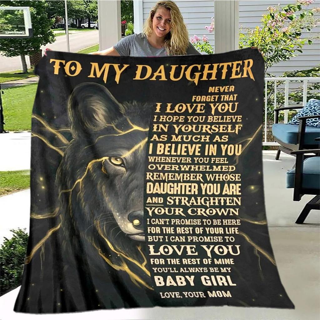 Personalisierte Sherpa-Decke für meine Tochter, bedruckt mit Löwe, Wolf und Drache, Geschenk von Mama, Papa, Sofabettdecke, weiche Picknickdecke