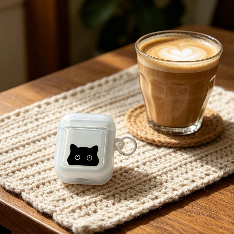 Transparent Shell Simple Black Cat for Apple AirPods 1 /1/1 Generation Protective Shell Cover Pro Bluetooth Headset Soft Shell