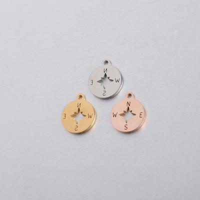 Round Hollow Stainless Steel Compass Pendant Mirror (12*14.3mm)