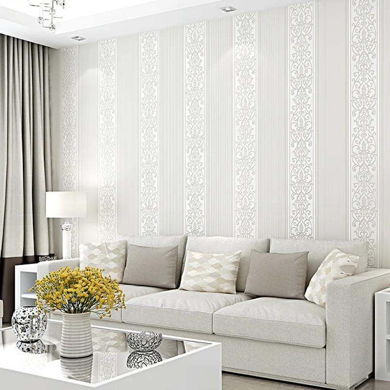 Grey/White/Beige/Pink Shimmer Damask Striped Wallpaper For Bedroom Modern Embossed Texture Wall Paper Roll Home Decor