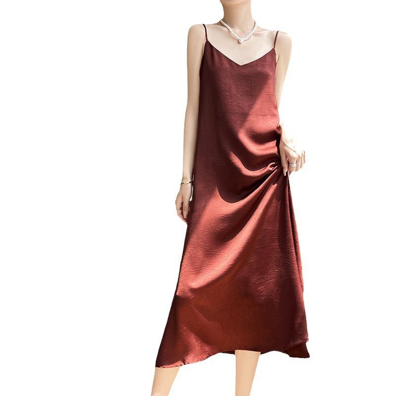 Women's Dress Chinese Dark Pattern Jacquard Halter Dress On The Base of National Style A-line Long Dress