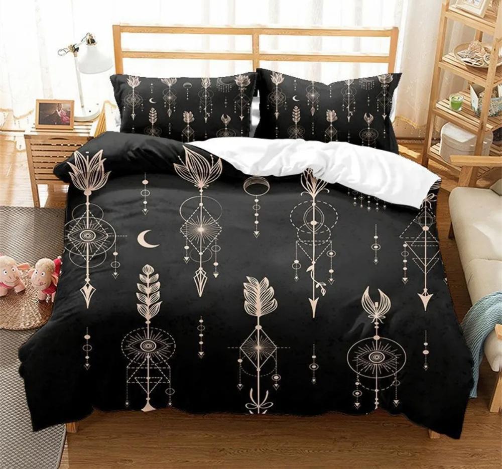 Black Sun Moon Star Bedding Set Bohemian Totem Line Duvet Cover Pillowcases Bedlinen Adults Bedclothes Twin Full Queen King Size