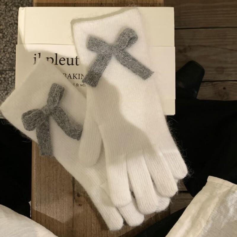 

Теплые вязаные перчатки без пальцев с бантом One Size