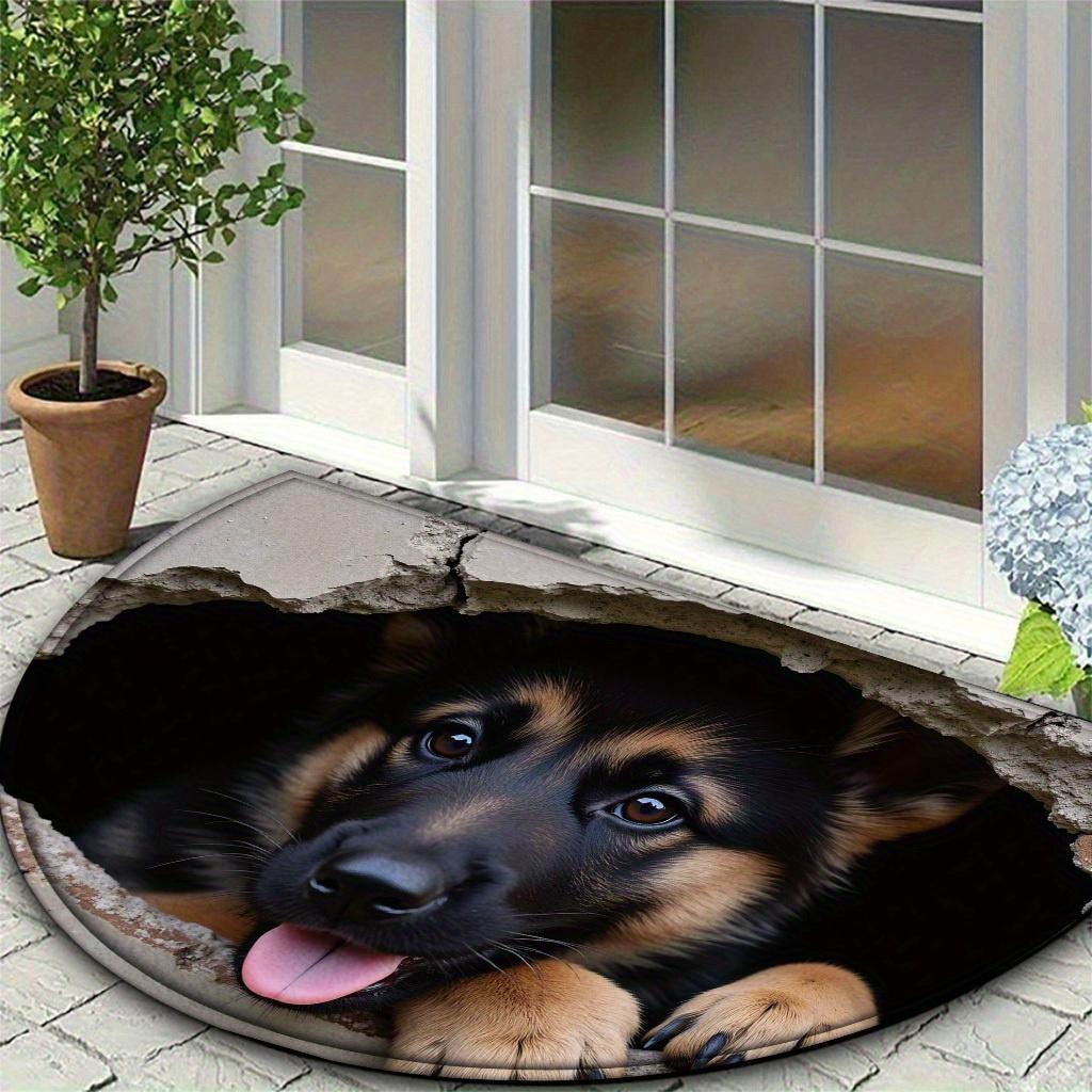 1Pcs German Shepherd Puppy Semi Circle Welcome Doormat Non-Slip for Outdoor Patio Porch Kitchen Bathroom Entryway Floor Mat