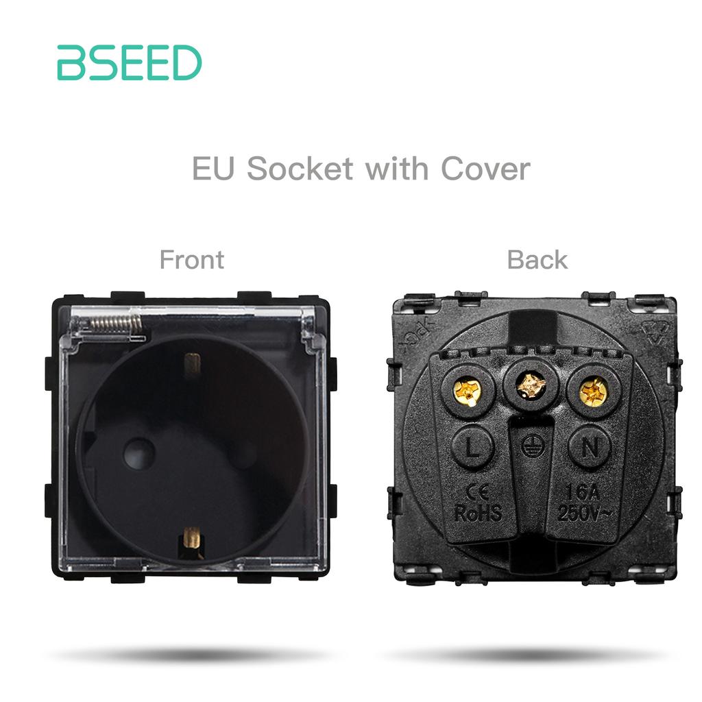 BSEED EU/FR Wall Power Socket USB Plug 1/2/3Gang Mechanical Switches Function Parts Matte Plastic Frames Free Combination Black