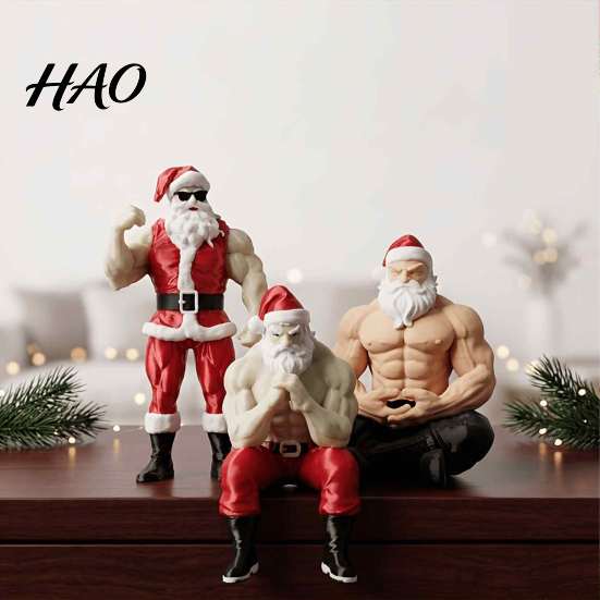 Humorous Christmas Gifts Strong Muscles Santa Claus Ornament, Muscle Lines And Beard Decor, 3D Printed Funny Whimsical Accents Decoration, Durable