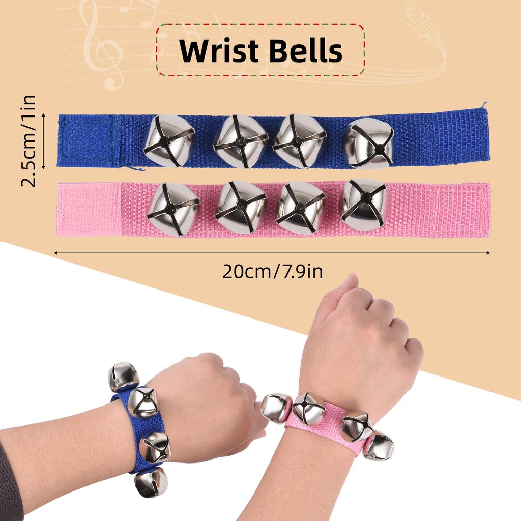 8pcs Jingle Bells Wrist Bells Musical Instrument Christmas Wrist Bell Percussion Music Rhythm for School Music Parties Favors Gifts