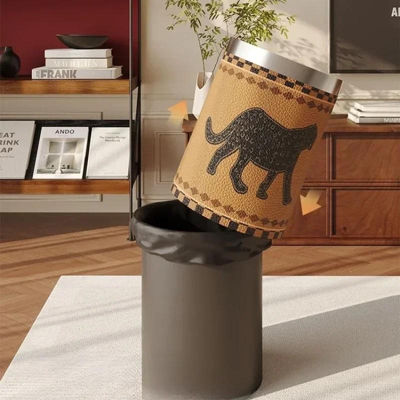 Antique Style Leather Trash Can High Quality Wastebasket Home Living Room Bedroom Trash Bin Wastebasket Home Accessories