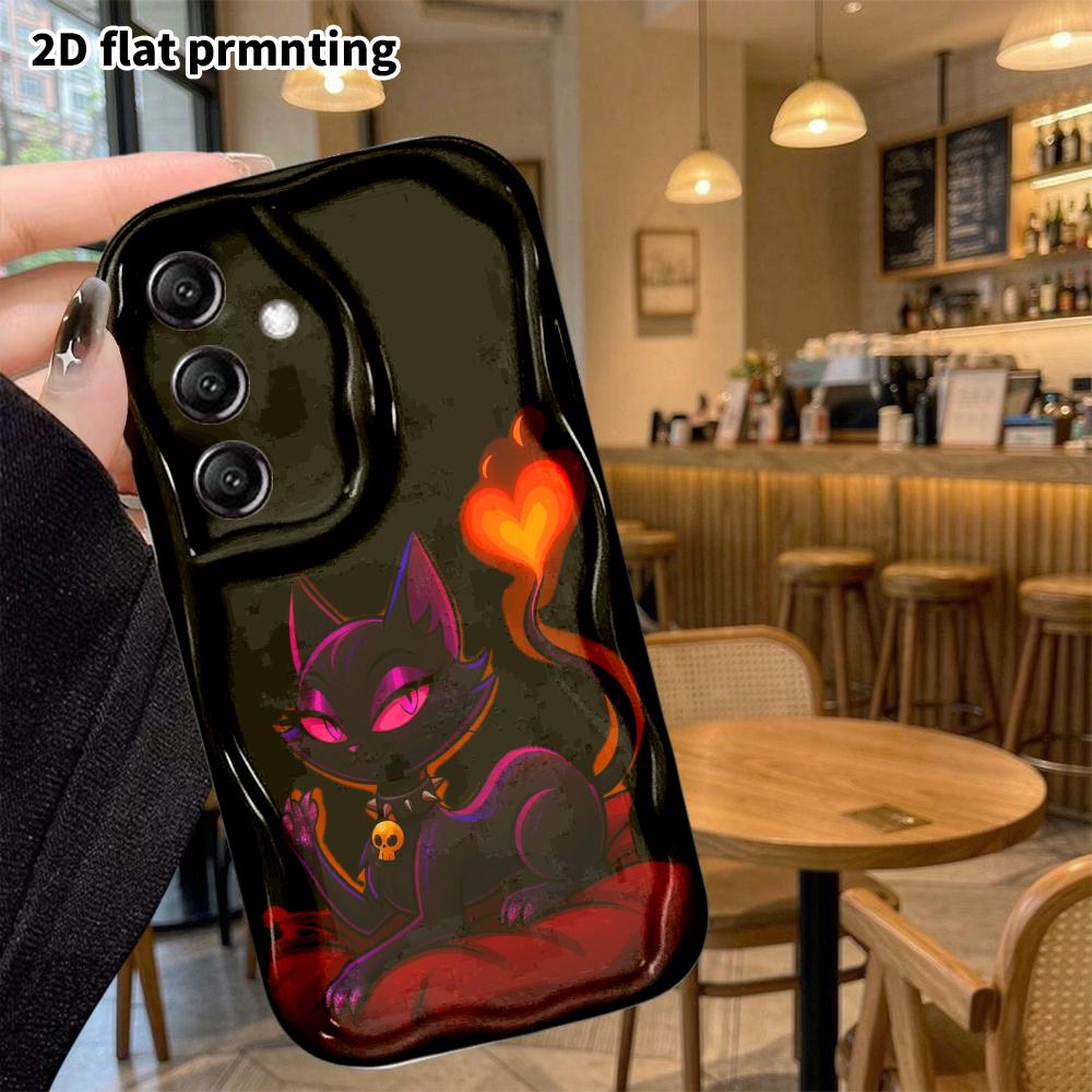 Phone Case: 2D flat, fits Samsung Galaxy A34 A35 M05 M06 S20 S22 S21 FE Plus 5G, cartoon little black cat, perfect Christmas and Halloween holiday gif