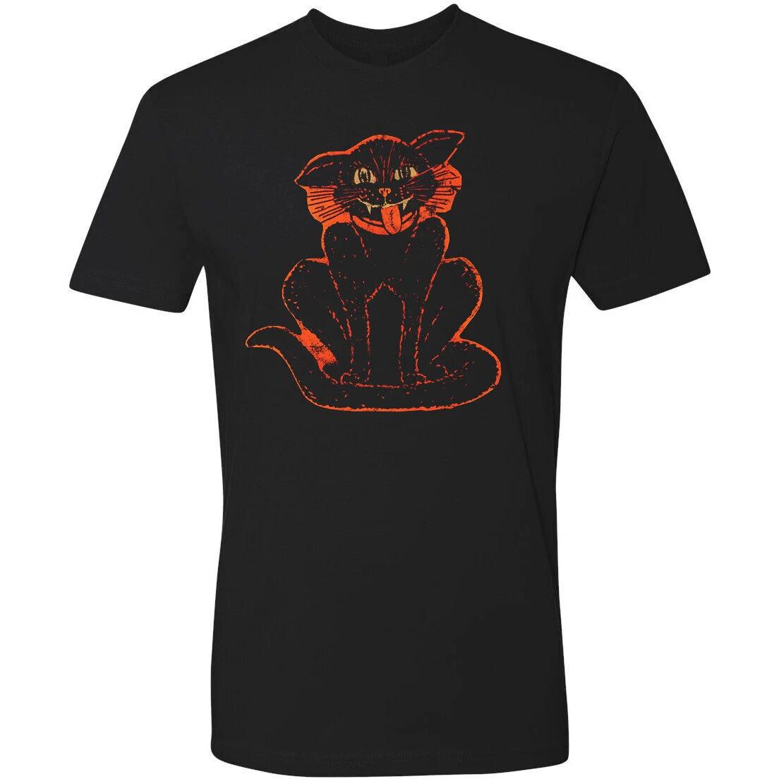 Retro Halloween Tee T Shirt Vtg Art Goth Witch Black Cotton Black Cat Victorian S