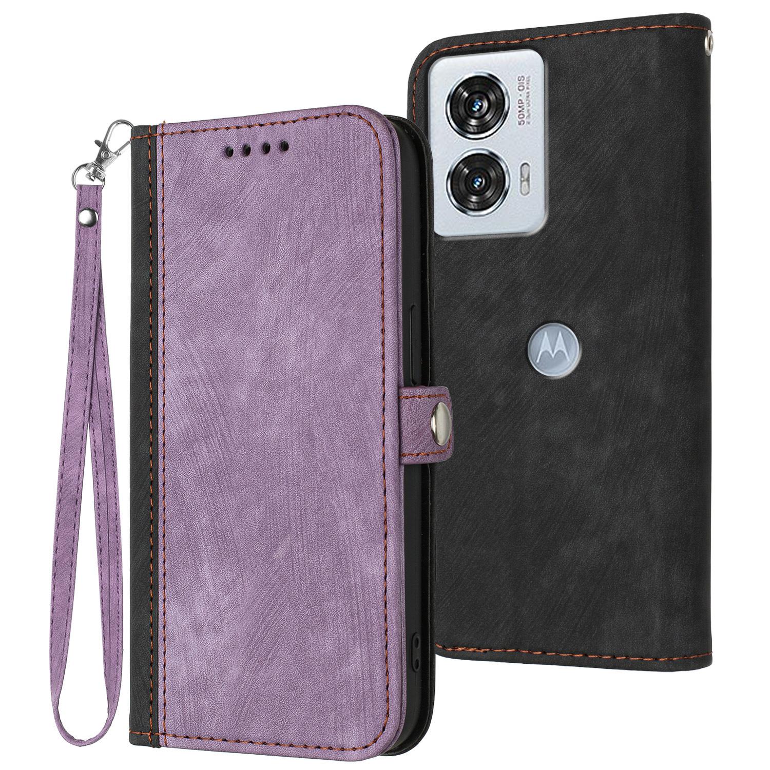 

YX0020 For Motorola Edge 50 Fusion 5G Case Skin Feel Leather Wallet Cover with Strap Purple